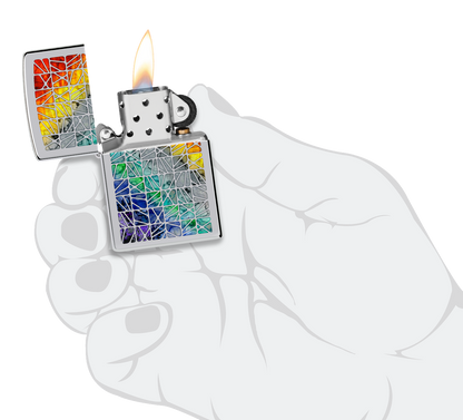 Zippo Fusion Tile Pattern, High Polish Chrome Lighter #48412