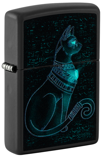 Zippo Ancient Egyptian Cat Black Light Design Lighter #48582