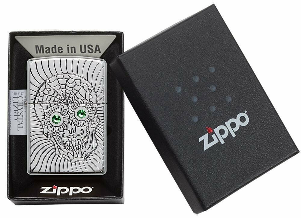 Zippo Armor Sugar Skull Deep Carved Design, High Polish Chrome Lighter #49172