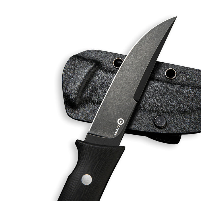 Civivi Tamashii Knife + Black Kydex Clip Sheath + Paracord, Black Handle, Black Blade #C19046-3