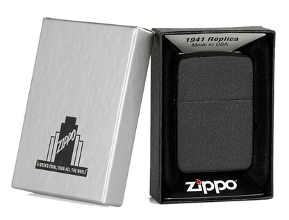 Zippo 1941 Vintage Replica Pocket Lighter, Black Crackle, Windproof #28582