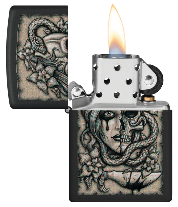 Zippo Lady Skull and Snake Design, Black Matte Finish Lighter #48616