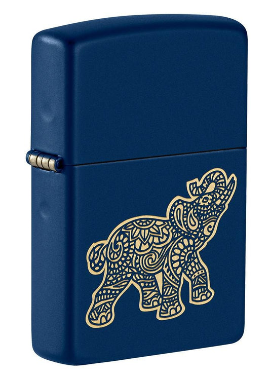 Zippo Lucky Indian Elephant Design, Navy Matte Windproof Lighter #49515