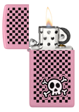 Zippo Slim Cute Emo Skull Checkered Design, Pink Matte Lighter #48680