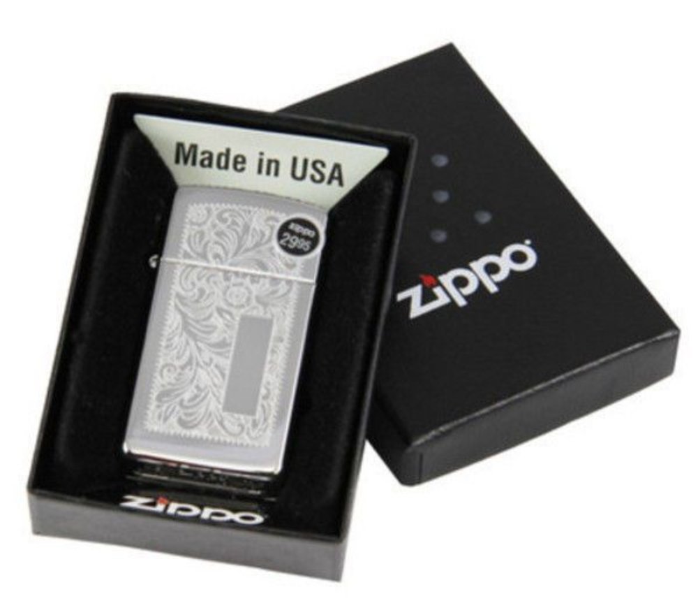 Zippo Slim Chrome Venetian Design, Good For Engraving, Genuine Lighter #1652