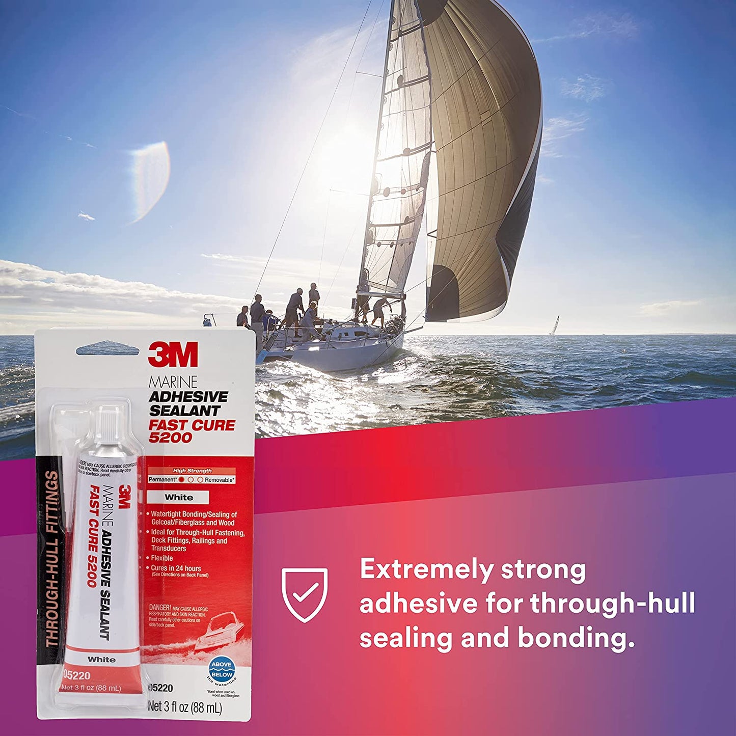 3M Marine Adhesive Sealant Fast Cure, White, 3 oz Tube #05220