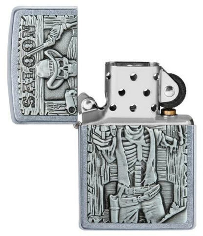 Zippo Cowboy Saloon Skull 3D Emblem, Street Chrome Windproof Lighter #49298