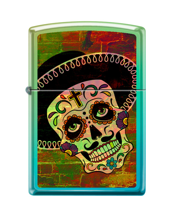 Zippo Day of Dead Sombrero, High Polish Teal  Lighter #49191-093504