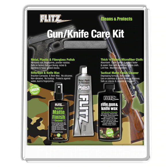 Flitz Gun & Knife Care Kit Cleaner, Polish, Wax + Microfiber Cloth #KG41501