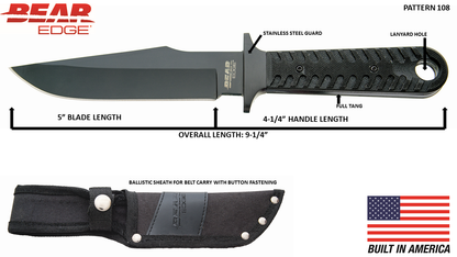 Bear and Son 9-1/4 in. G10 Handle Compact Bowie Knife W/Ballistic Sheath #61108
