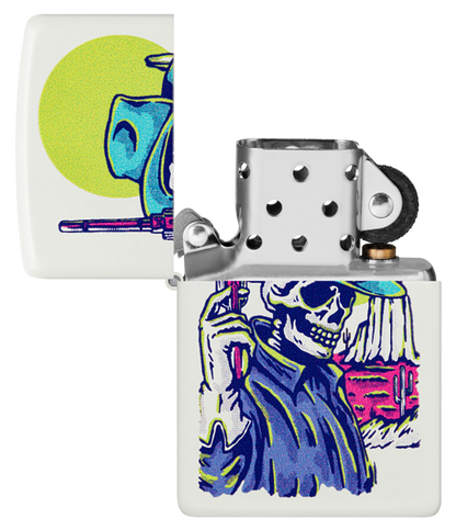 Zippo Wild West Skeleton Cowboy Design, White Matte Lighter #48502