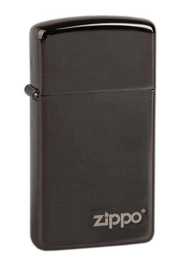 Zippo Slim Ebony with Logo Lighter, High Polish Black, Windproof #28123ZL