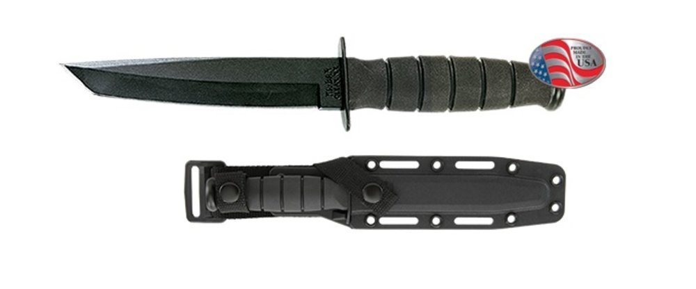 KA-BAR Short Knife, Tanto Straight Edge Blade, Black Handle, Hard Sheath #5054