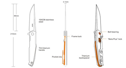 Ruike M108-TZ Folding Knife 3.46" Blade 154CM Steel, TC4 Titanium Handle #M108TZ