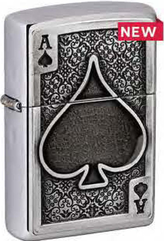 Zippo Ace Card Emblem, Brushed Chrome Finish Windproof Lighter #49637