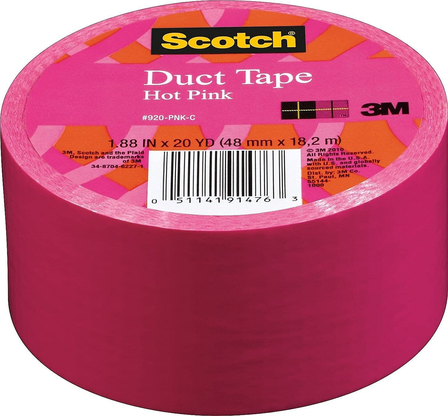 3M Scotch Duct Tape, 1.88 in x 20 yd (48 mm x 18,2 m), Pink #920-PNK-C