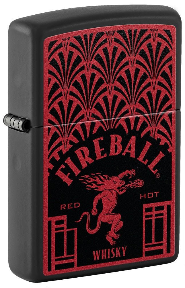 Zippo Fireball Whiskey Design, Black Matte Finish Windproof Lighter #49815