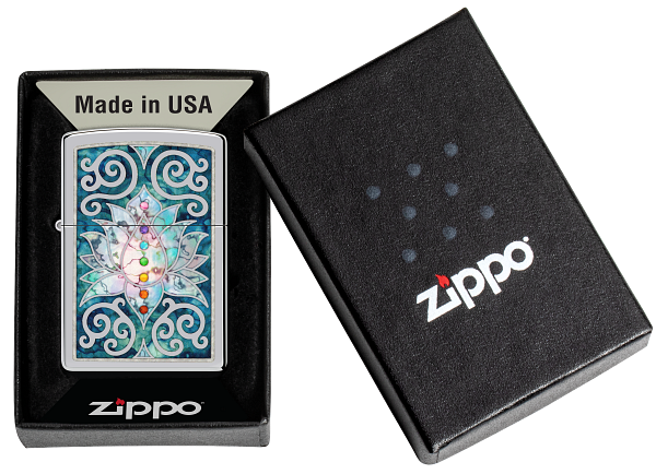 Zippo Spiritual Meditation Design, High Polish Chrome Lighter #48592