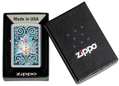 Zippo Spiritual Meditation Design, High Polish Chrome Lighter #48592