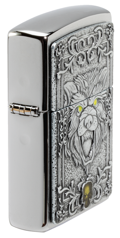 Zippo Wolf Emblem Design, Brushed Chrome Lighter #48690