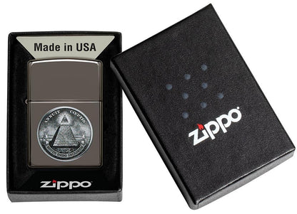 Zippo American Dollar Design, Black Ice Finish Lighter #49395