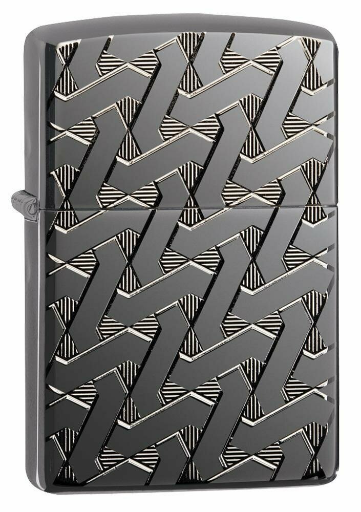 Zippo Armor Geometric Weave Deep Carve, High Polish Black Ice Lighter #49173