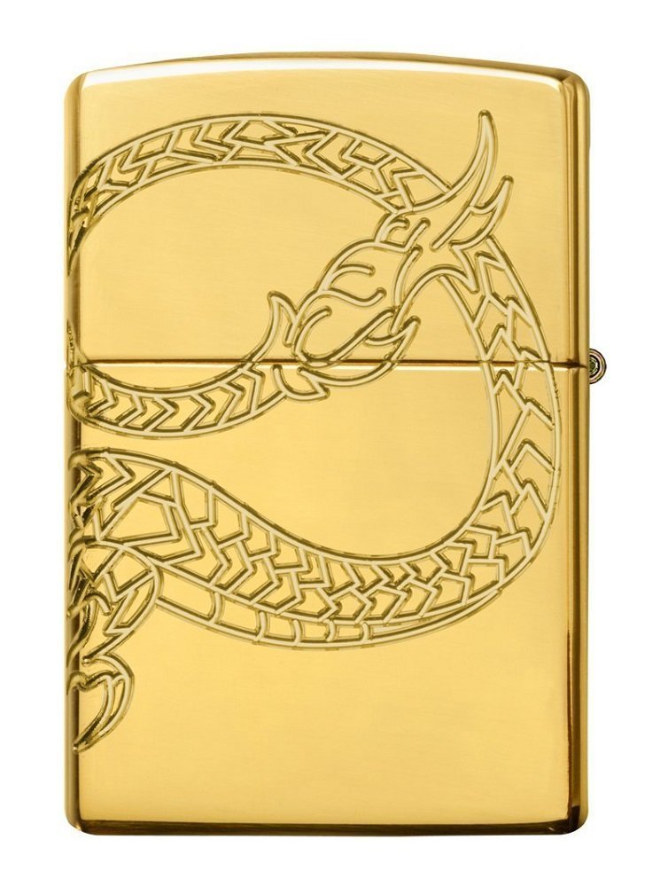 Zippo High Polish Gold Plate w/Epoxy Inlay, Asian Chinese Dragon Lighter #29265