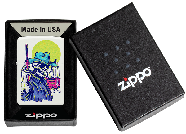 Zippo Wild West Skeleton Cowboy Design, White Matte Lighter #48502