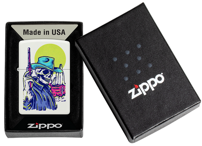 Zippo Wild West Skeleton Cowboy Design, White Matte Lighter #48502