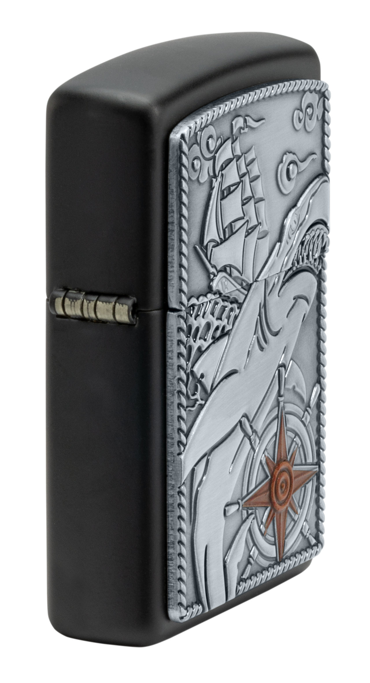 Zippo Nautical Shark Emblem Attached, Black Matte Lighter #48120