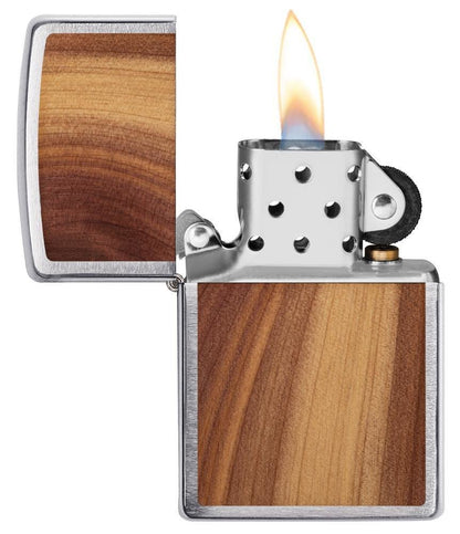 Zippo WOODCHUCK Cedar, 100% Real Wood, Brushed Chrome Windproof Lighter #29900