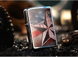 Zippo Retro Star and Flag Lighter, Brushed Chrome, Windproof #28653