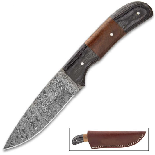 Timber Wolf Boar Hunter Knife + Sheath, 7.5" Damascus Steel Fixed Blade #TW1148