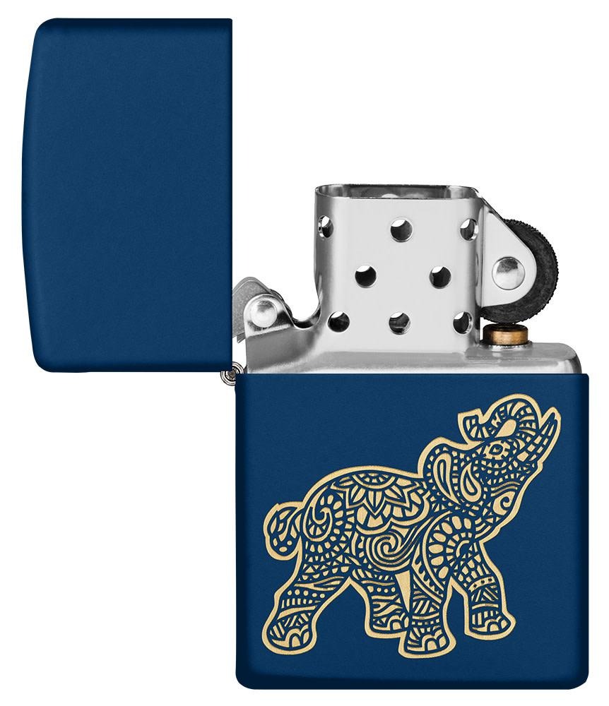 Zippo Lucky Indian Elephant Design, Navy Matte Windproof Lighter #49515