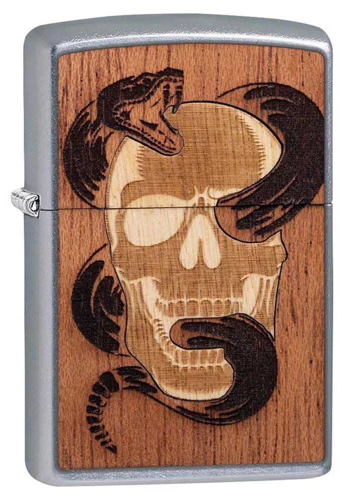Zippo WOODCHUCK Skull & Snake, 100% Real Wood, Genuine Windproof Lighter #49042