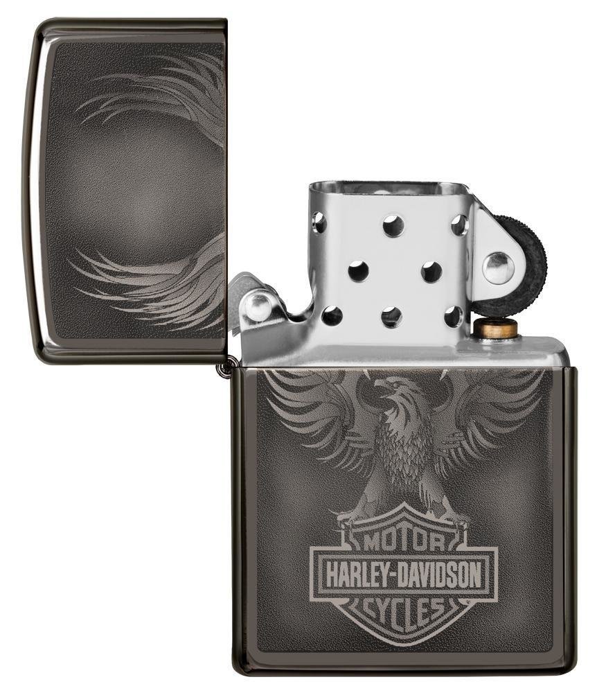 Zippo Harley Davidson Eagle On Logo, Black Ice Finish, Genuine Lighter #49044