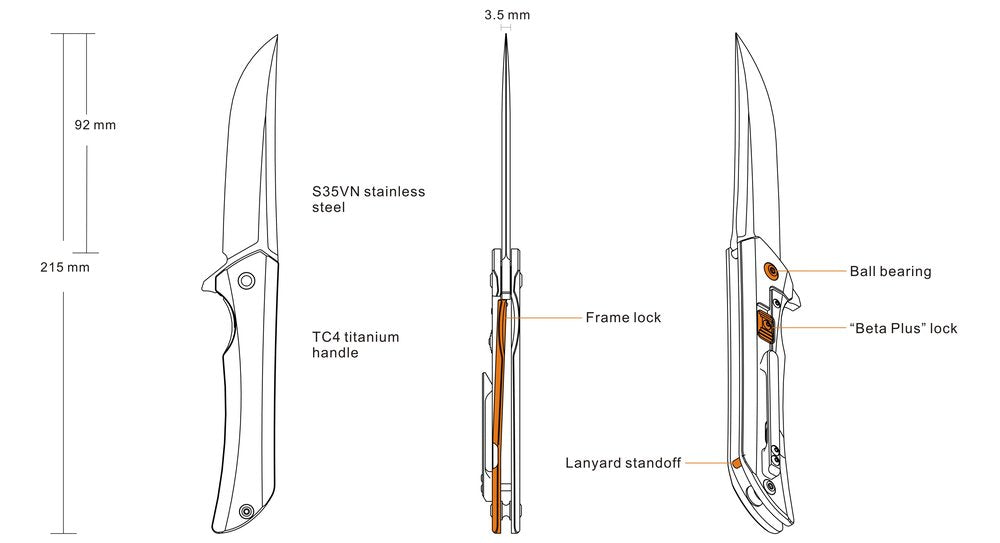 Ruike Hussar M121-TZ Folding Knife 3.62" Blade S35VN Steel, TC4 Handle #M121TZ