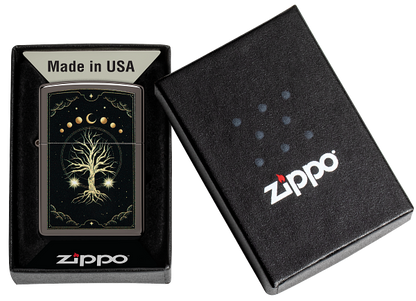 Zippo Spiritual Tree Moon Phases, Black Ice Lighter #48636