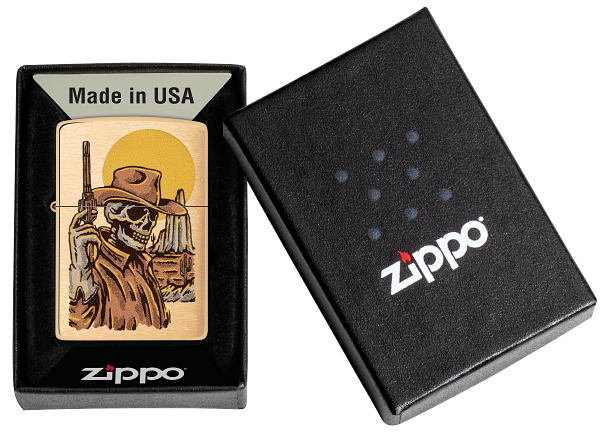 Zippo Wild West Skeleton Cowboy Design, Brushed Brass Lighter #48519