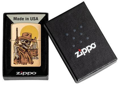 Zippo Wild West Skeleton Cowboy Design, Brushed Brass Lighter #48519