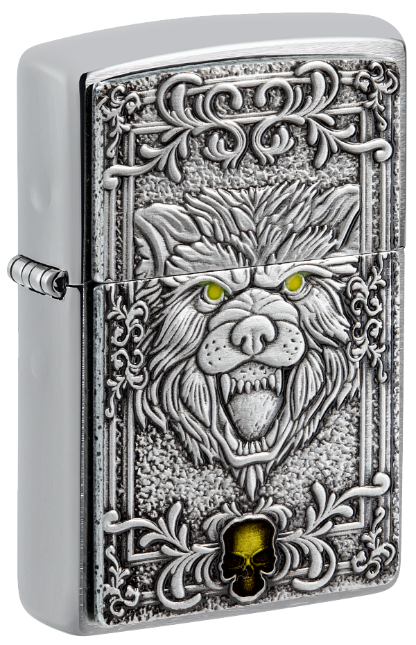 Zippo Wolf Emblem Design, Brushed Chrome Lighter #48690