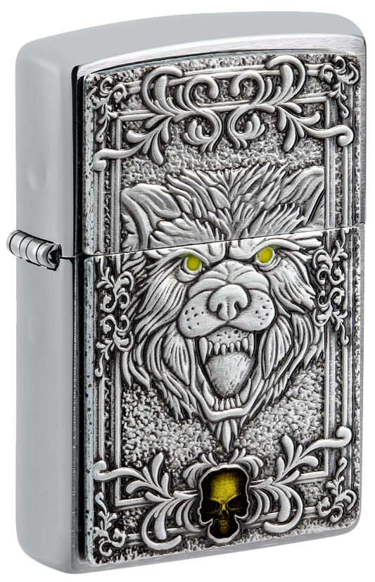 Zippo Wolf Emblem Design, Brushed Chrome Lighter #48690