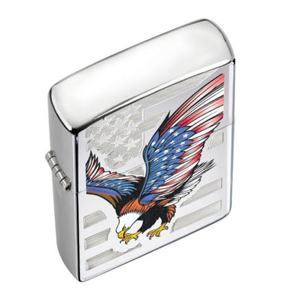 Zippo American Flag Eagle, High Polish Chrome, USA Genuine Lighter #28449