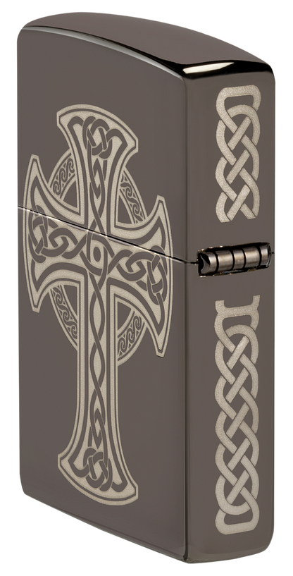 Zippo Spiritual Cross Laser Engrave Design, Black Ice Lighter #48614