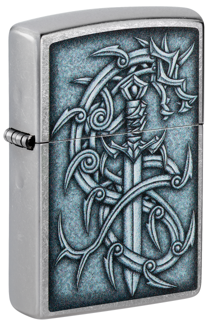 Zippo Medieval Sword and Thorn, Street Chrome Lighter #48365