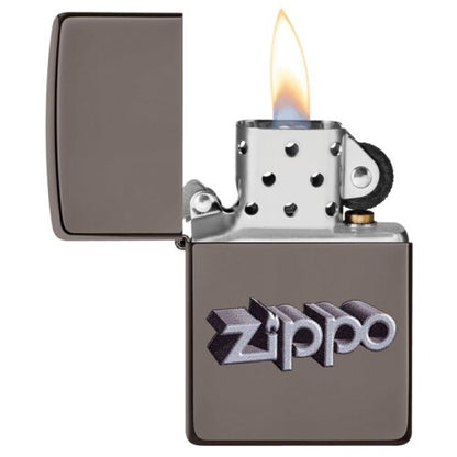 Zippo 3D Zippo Logo Design, Black Ice Finish, Windproof Lighter #49417