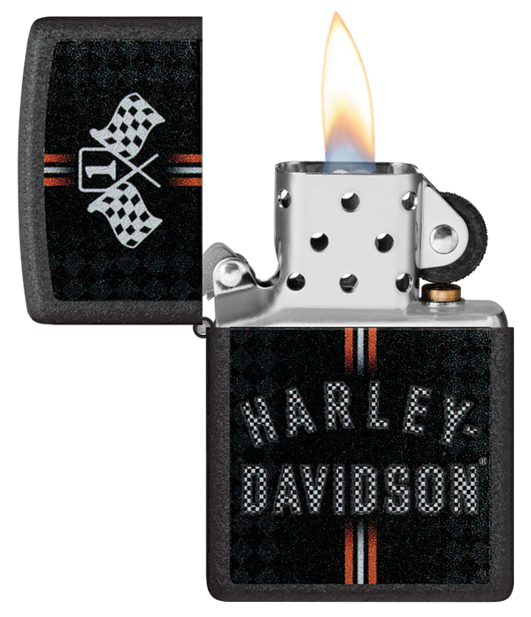 Zippo Harley Davidson Flags Design, Black Crackle Lighter #48558