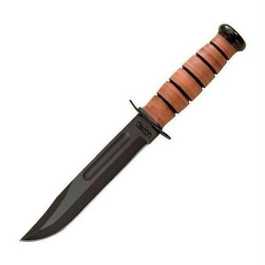 KA-BAR USMC 7" Fixed Blade, Fighting Knife, w/Brown Leather Sheath #1217CP