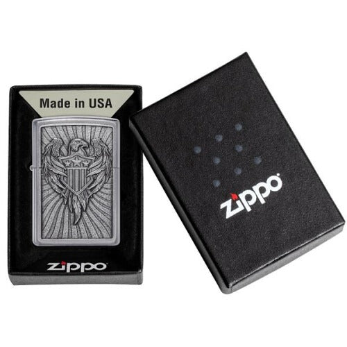 Zippo USA Eagle Emblem Street Chrome Finish, Windproof Lighter #49450
