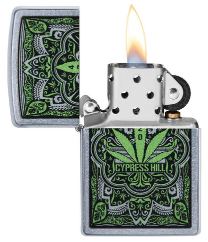 Zippo Cypress Hill Cannabis, Street Chrome, Genuine Windproof Lighter #49010